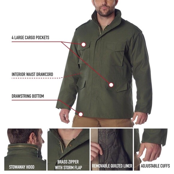 Rothco Men Medium M65 Field Jacket Ultra Force Olive Drab Army Tactical USA NEW - Picture 4 of 16
